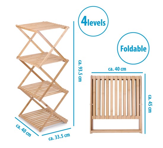Ράφι Μπάνιου Μπαμπού Αναδιπλούμενο 4 Επιπέδων