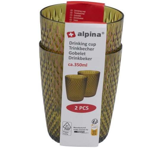 Ποτήρια 350ml Διάφανα/Πράσινα/Χρυσά 2Τμχ ALPINA Ποτήρια 350ml Διάφανα/Πράσινα/Χρυσά 2Τμχ ALPINA