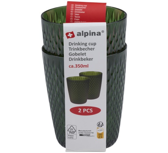 Ποτήρια 350ml Διάφανα/Πράσινα/Χρυσά 2Τμχ ALPINA Ποτήρια 350ml Διάφανα/Πράσινα/Χρυσά 2Τμχ ALPINA