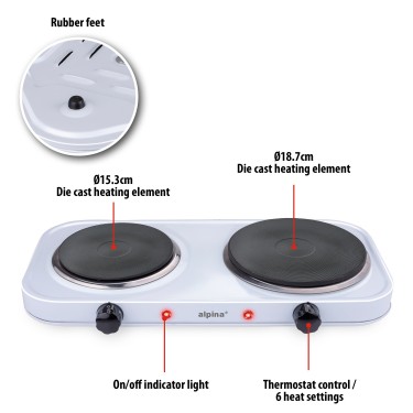 Ηλεκτρική Εστία 2 Ζωνών 2500W ALPINA