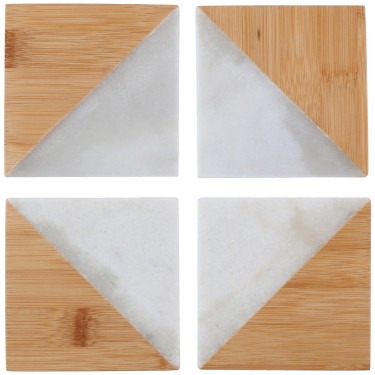 Σουβέρ 4Τμχ Μπαμπού/Μάρμαρο 2 Σχέδια ALPINA