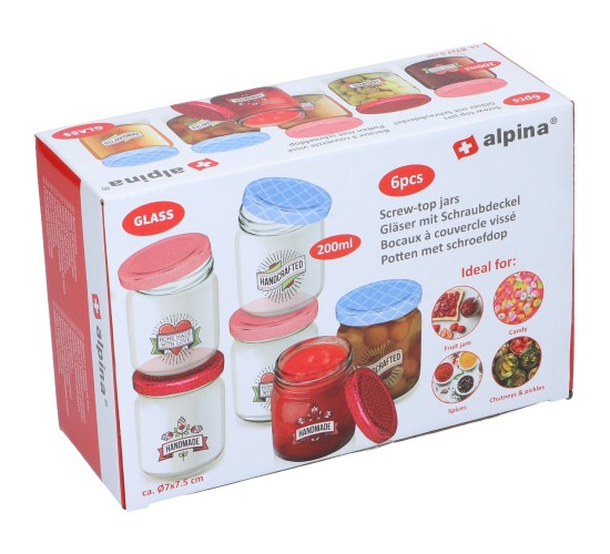 Βάζα με Βιδωτό Καπάκι 200ml 6Τμχ 6 Σχέδια ALPINA Βάζα με Βιδωτό Καπάκι 200ml 6Τμχ 6 Σχέδια ALPINA