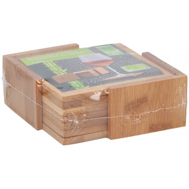 Σετ 7τμχ Σουβέρ Σε Βάση Ξύλινη 11x11x5cm