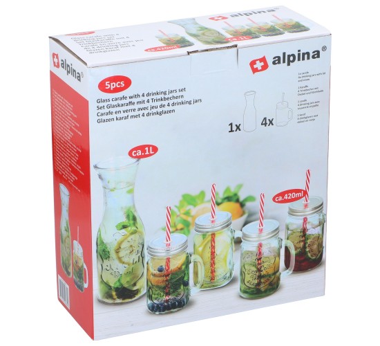 Σετ Καράφα 1L και Ποτήρια 420ml 4Τμχ ALPINA Σετ Καράφα 1L και Ποτήρια 420ml 4Τμχ ALPINA
