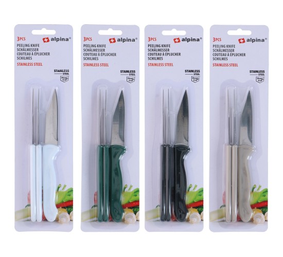 Μαχαίρι Καθαρισμού 18cm 3Τμχ Σε 4 Χρώματα ALPINA