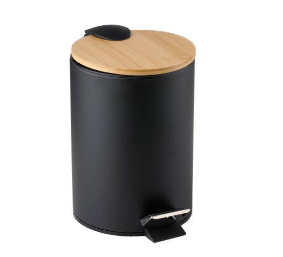 Κάδος Μπάνιου Πεντάλ Μαύρο/Λευκό Με Καπάκι Μπαμπού Σε 2 Χρώματα
