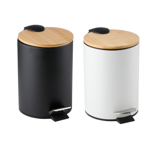 Κάδος Μπάνιου Πεντάλ Μαύρο/Λευκό Με Καπάκι Μπαμπού Σε 2 Χρώματα