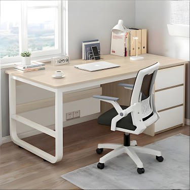 Γραφείο ArteLibre MERGELLUS Φυσικό/Λευκό MDF/Μέταλλο 120x50x74cm