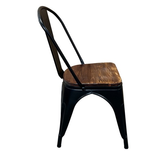 Καρέκλα ArteLibre Βιομηχανικού Τύπου Vintage TOLIKO II Μαύρο Ματ/Καφέ Μέταλλο/Ξύλο 45x53x85cm
