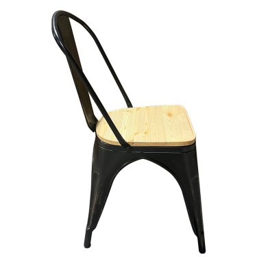 Καρέκλα ArteLibre Βιομηχανικού Τύπου Vintage TOLIKO II Μαύρο Αντικέ/Φυσικό Μέταλλο/Ξύλο 45x53x85cm