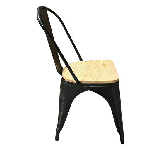 Καρέκλα ArteLibre Βιομηχανικού Τύπου Vintage TOLIKO II Μαύρο Αντικέ/Φυσικό Μέταλλο/Ξύλο 45x53x85cm