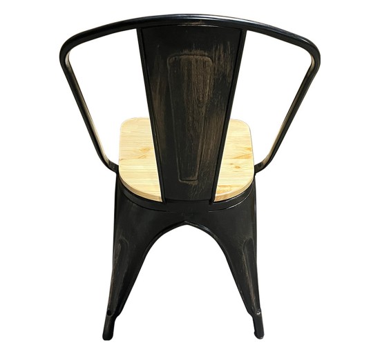 Καρέκλα ArteLibre Βιομηχανικού Τύπου Vintage TOLIKO II Μαύρο Αντικέ/Φυσικό Μέταλλο/Ξύλο 45x53x85cm