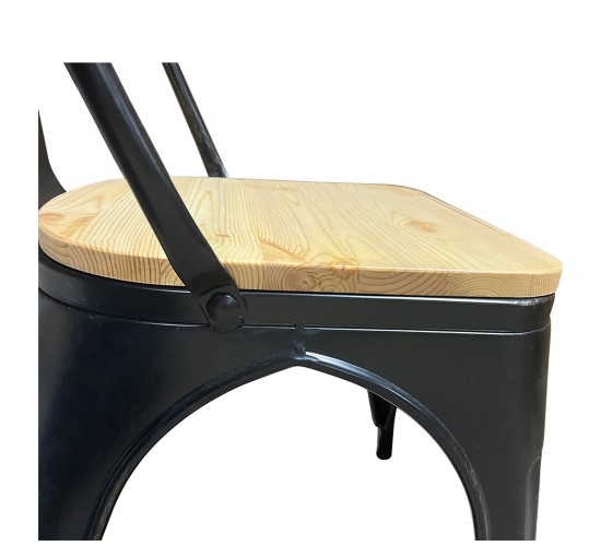 Καρέκλα ArteLibre Βιομηχανικού Τύπου Vintage TOLIKO II Μαύρο Αντικέ/Φυσικό Μέταλλο/Ξύλο 45x53x85cm