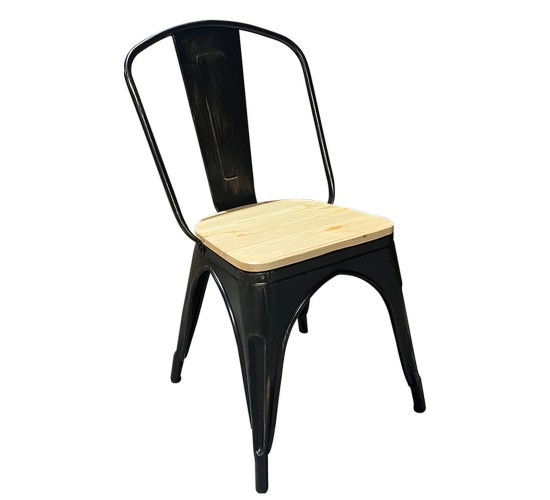 Καρέκλα ArteLibre Βιομηχανικού Τύπου Vintage TOLIKO II Μαύρο Αντικέ/Φυσικό Μέταλλο/Ξύλο 45x53x85cm