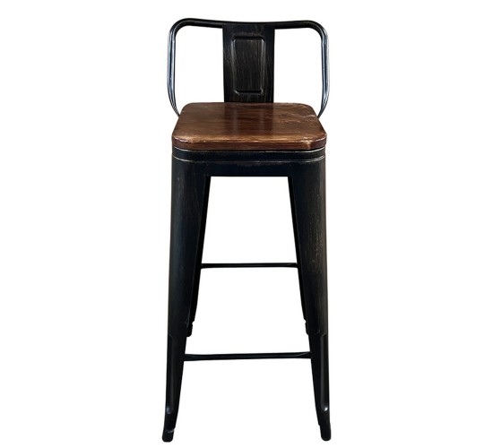 Σκαμπό Bar ArteLibre Βιομηχανικού Τύπου Vintage MOLERO II Μαύρο Αντικέ/Καφέ Μέταλλο/Ξύλο 44x44x94cm