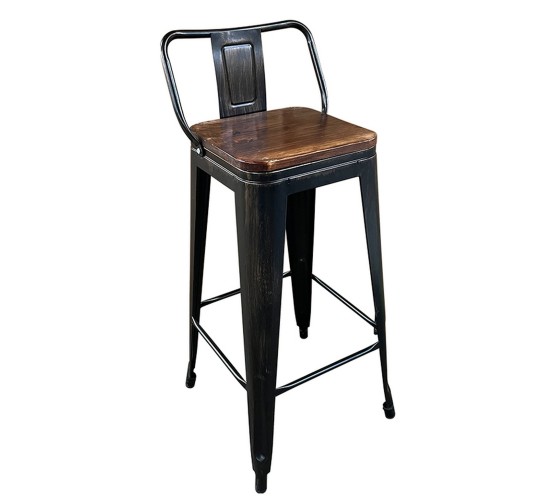 Σκαμπό Bar ArteLibre Βιομηχανικού Τύπου Vintage MOLERO II Μαύρο Αντικέ/Καφέ Μέταλλο/Ξύλο 44x44x94cm