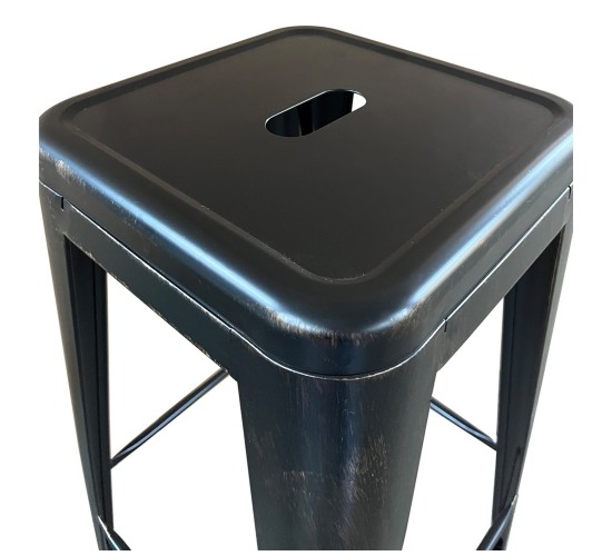 Σκαμπό Bar ArteLibre Βιομηχανικού Τύπου Vintage SILANO Μαύρο Αντικέ Μέταλλο 42x42x76cm