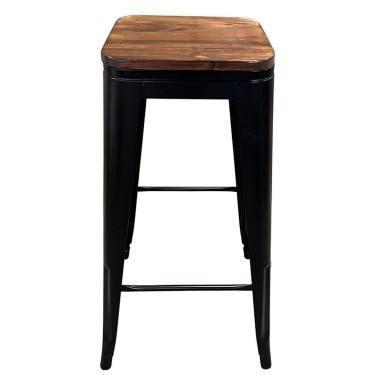 Σκαμπό Bar ArteLibre Βιομηχανικού Τύπου Vintage SILANO II Μαύρο Ματ/Καφέ Μέταλλο/Ξύλο 42x42x76cm