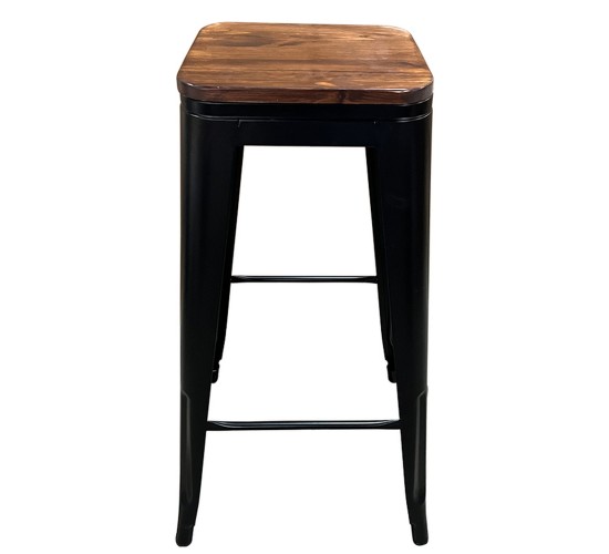 Σκαμπό Bar ArteLibre Βιομηχανικού Τύπου Vintage SILANO II Μαύρο Ματ/Καφέ Μέταλλο/Ξύλο 42x42x76cm