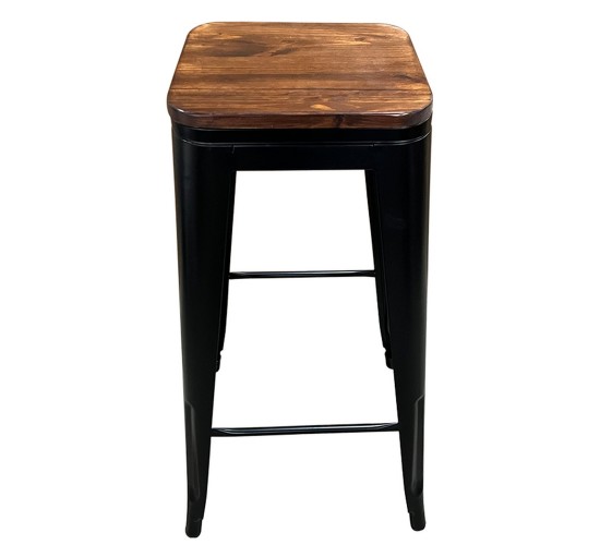 Σκαμπό Bar ArteLibre Βιομηχανικού Τύπου Vintage SILANO II Μαύρο Ματ/Καφέ Μέταλλο/Ξύλο 42x42x76cm