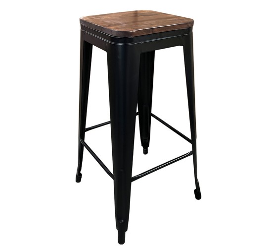 Σκαμπό Bar ArteLibre Βιομηχανικού Τύπου Vintage SILANO II Μαύρο Ματ/Καφέ Μέταλλο/Ξύλο 42x42x76cm
