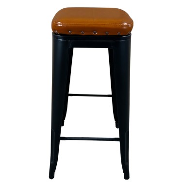 Σκαμπό Bar ArteLibre Βιομηχανικού Τύπου Vintage SILANO III Μαύρο Ματ/Καφέ Μέταλλο/PU 43x43x78cm