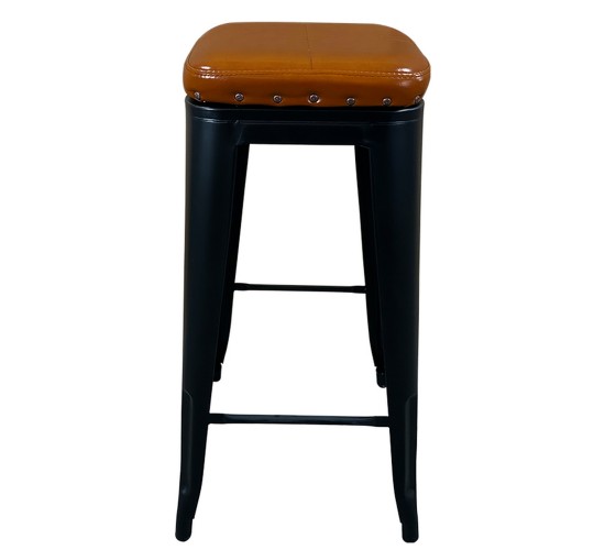 Σκαμπό Bar ArteLibre Βιομηχανικού Τύπου Vintage SILANO III Μαύρο Ματ/Καφέ Μέταλλο/PU 43x43x78cm