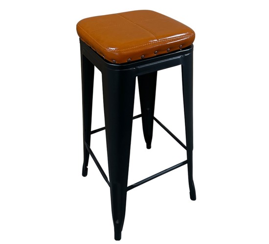 Σκαμπό Bar ArteLibre Βιομηχανικού Τύπου Vintage SILANO III Μαύρο Ματ/Καφέ Μέταλλο/PU 43x43x78cm