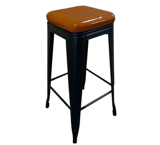 Σκαμπό Bar ArteLibre Βιομηχανικού Τύπου Vintage SILANO III Μαύρο Ματ/Καφέ Μέταλλο/PU 43x43x78cm