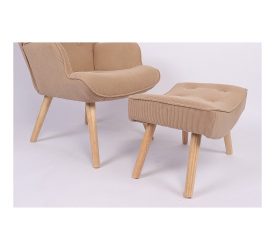 Πολυθρόνα Μπερζέρα Με Υποπόδιο ArteLibre ANIDORI Ανοιχτό Καφέ Ύφασμα/Ξύλο 73x69x96cm