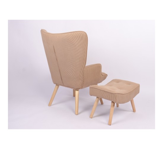 Πολυθρόνα Μπερζέρα Με Υποπόδιο ArteLibre ANIDORI Ανοιχτό Καφέ Ύφασμα/Ξύλο 73x69x96cm