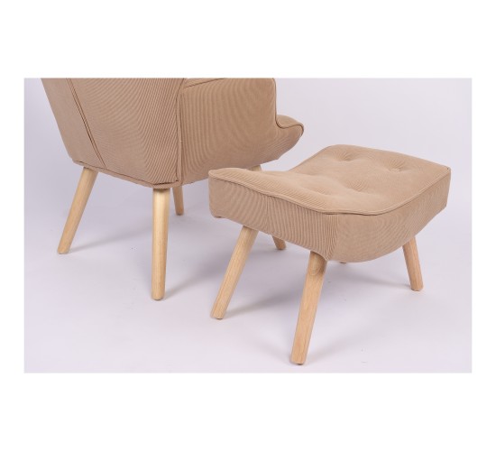 Πολυθρόνα Μπερζέρα Με Υποπόδιο ArteLibre ANIDORI Ανοιχτό Καφέ Ύφασμα/Ξύλο 73x69x96cm