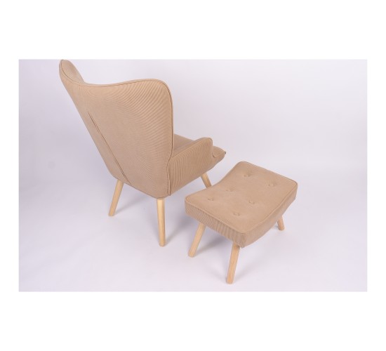 Πολυθρόνα Μπερζέρα Με Υποπόδιο ArteLibre ANIDORI Ανοιχτό Καφέ Ύφασμα/Ξύλο 73x69x96cm