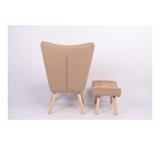 Πολυθρόνα Μπερζέρα Με Υποπόδιο ArteLibre ANIDORI Ανοιχτό Καφέ Ύφασμα/Ξύλο 73x69x96cm