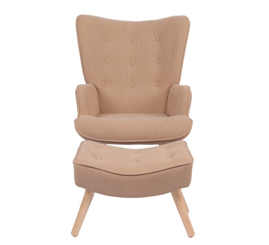 Πολυθρόνα Μπερζέρα Με Υποπόδιο ArteLibre ANIDORI Ανοιχτό Καφέ Ύφασμα/Ξύλο 73x69x96cm