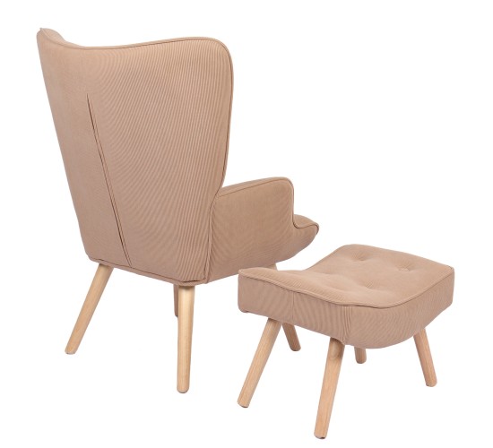 Πολυθρόνα Μπερζέρα Με Υποπόδιο ArteLibre ANIDORI Ανοιχτό Καφέ Ύφασμα/Ξύλο 73x69x96cm