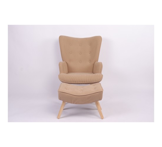 Πολυθρόνα Μπερζέρα Με Υποπόδιο ArteLibre ANIDORI Ανοιχτό Καφέ Ύφασμα/Ξύλο 73x69x96cm