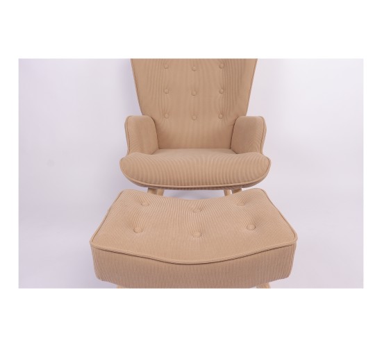 Πολυθρόνα Μπερζέρα Με Υποπόδιο ArteLibre ANIDORI Ανοιχτό Καφέ Ύφασμα/Ξύλο 73x69x96cm