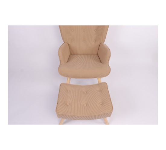 Πολυθρόνα Μπερζέρα Με Υποπόδιο ArteLibre ANIDORI Ανοιχτό Καφέ Ύφασμα/Ξύλο 73x69x96cm