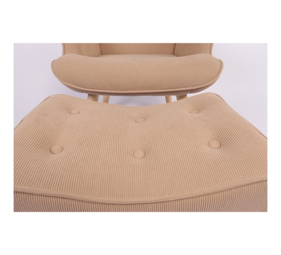 Πολυθρόνα Μπερζέρα Με Υποπόδιο ArteLibre ANIDORI Ανοιχτό Καφέ Ύφασμα/Ξύλο 73x69x96cm