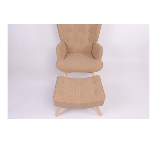 Πολυθρόνα Μπερζέρα Με Υποπόδιο ArteLibre ANIDORI Ανοιχτό Καφέ Ύφασμα/Ξύλο 73x69x96cm