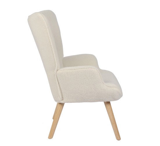 Πολυθρόνα ArteLibre MARION Λευκό Ύφασμα Μπουκλέ/Ξύλο 73x69x96cm