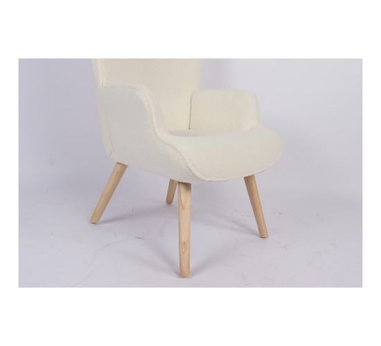 Πολυθρόνα ArteLibre MARION Λευκό Ύφασμα Μπουκλέ/Ξύλο 73x69x96cm