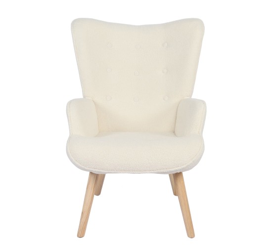 Πολυθρόνα ArteLibre MARION Λευκό Ύφασμα Μπουκλέ/Ξύλο 73x69x96cm