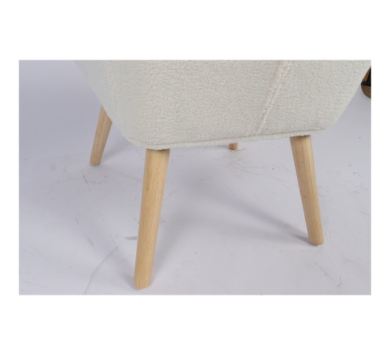 Πολυθρόνα ArteLibre MARION Λευκό Ύφασμα Μπουκλέ/Ξύλο 73x69x96cm
