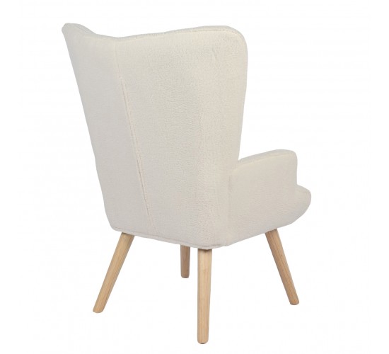 Πολυθρόνα ArteLibre MARION Λευκό Ύφασμα Μπουκλέ/Ξύλο 73x69x96cm