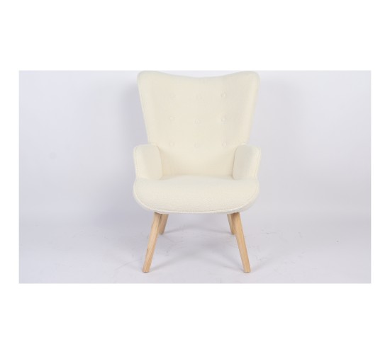 Πολυθρόνα ArteLibre MARION Λευκό Ύφασμα Μπουκλέ/Ξύλο 73x69x96cm