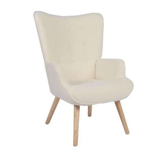Πολυθρόνα ArteLibre MARION Λευκό Ύφασμα Μπουκλέ/Ξύλο 73x69x96cm