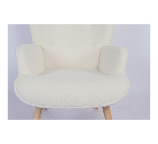 Πολυθρόνα ArteLibre MARION Λευκό Ύφασμα Μπουκλέ/Ξύλο 73x69x96cm