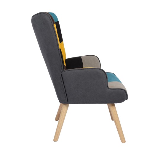 Πολυθρόνα ArteLibre BRIAR Κίτρινο/Μπλε Patchwork Ύφασμα/Ξύλο 73x69x96cm